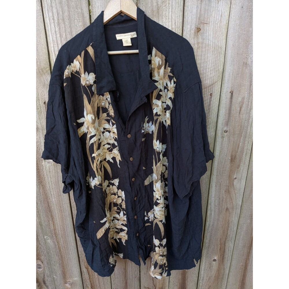 Island Passport Shirt 5XL Rayon Black Floral Button Up Hawaiian Aloha